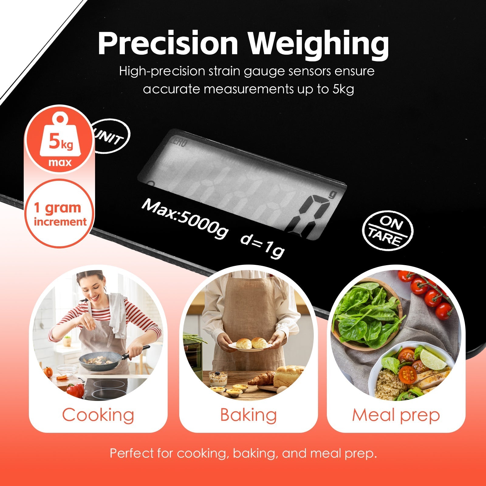 5KG Digital Glass Kitchen Scale with Tare Function, LCD Display, and Easy Touch Operation - SuperSaverAU - view 4