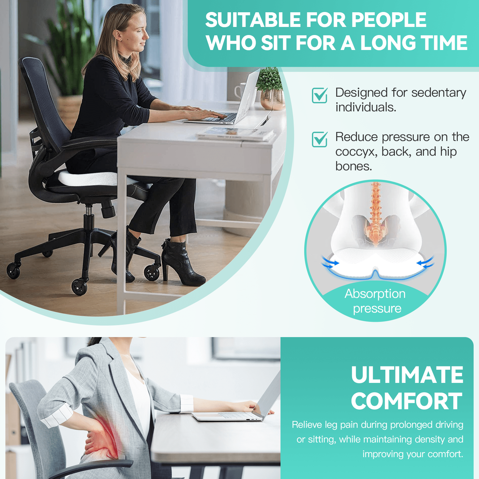 Memory Foam Seat & Lumbar Support Cushion Set - Ergonomic Back Relief - SuperSaverAU - view 3