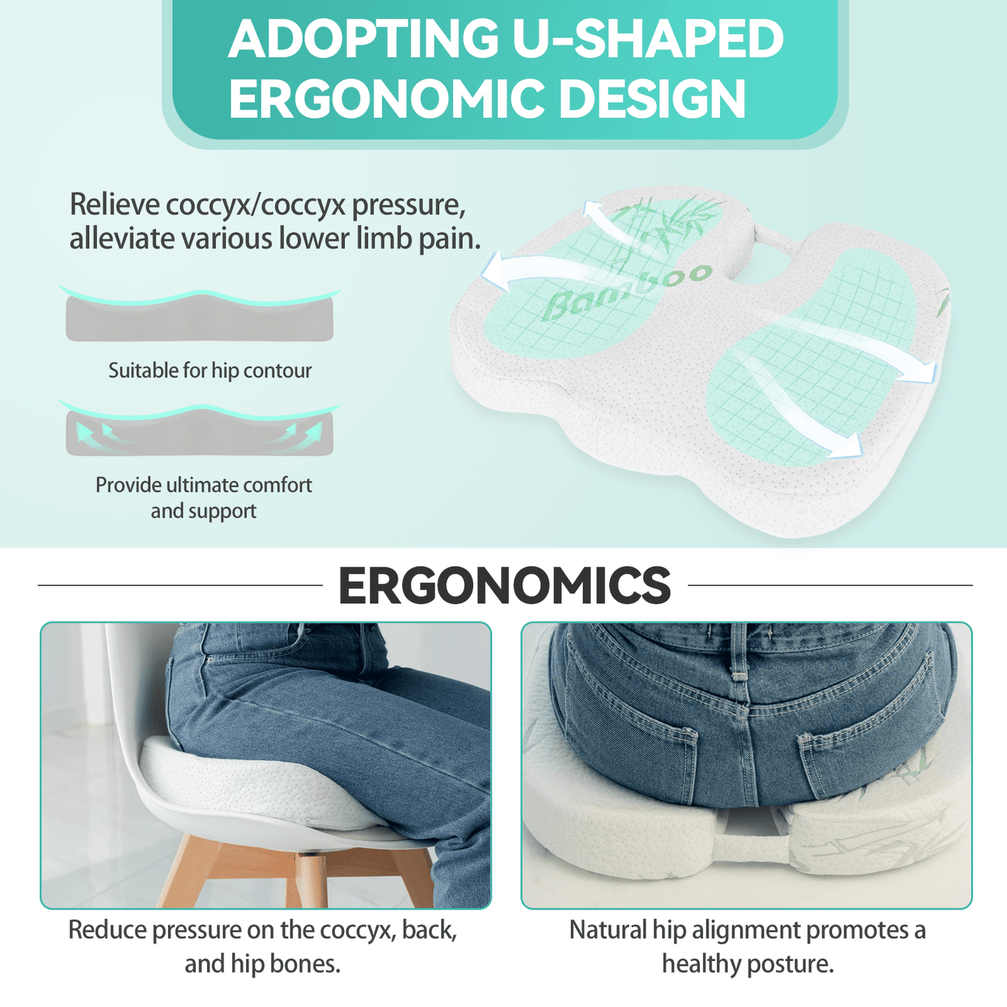 Memory Foam Seat & Lumbar Support Cushion Set - Ergonomic Back Relief