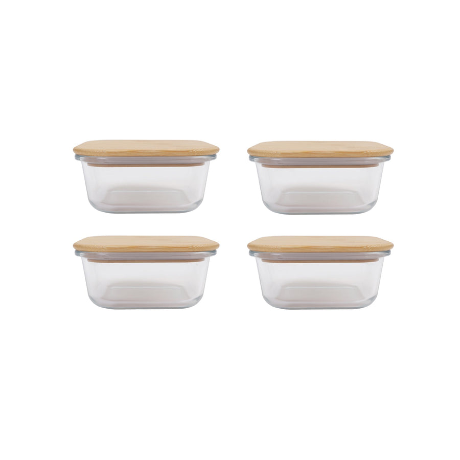 Premium Bamboo Food Container Glass Storage Set - Medium, 4pcs