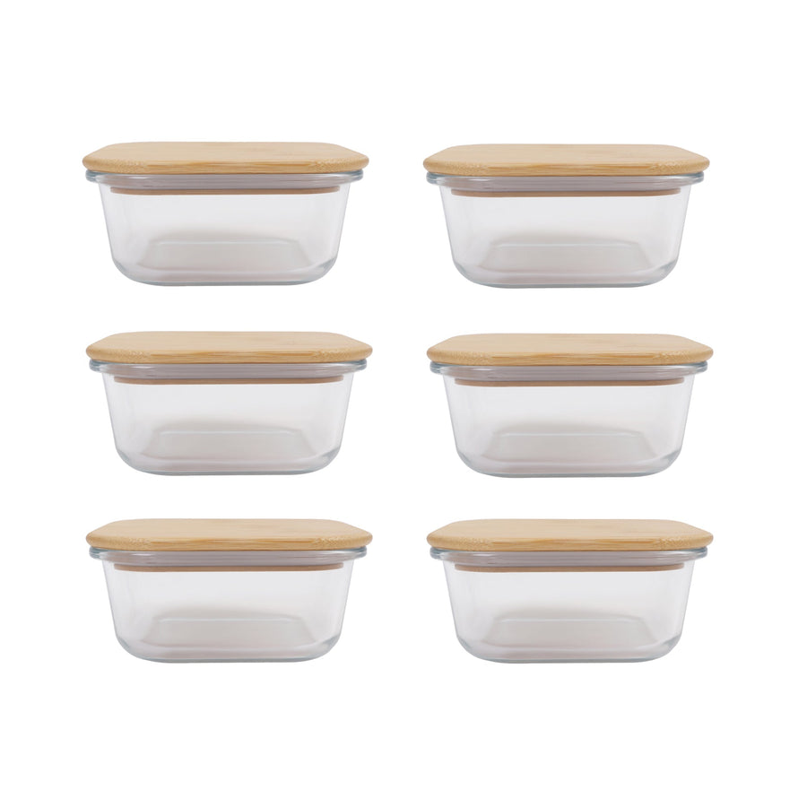 Premium Bamboo Lid Glass Food Containers – 700-800ml 6 Pack
