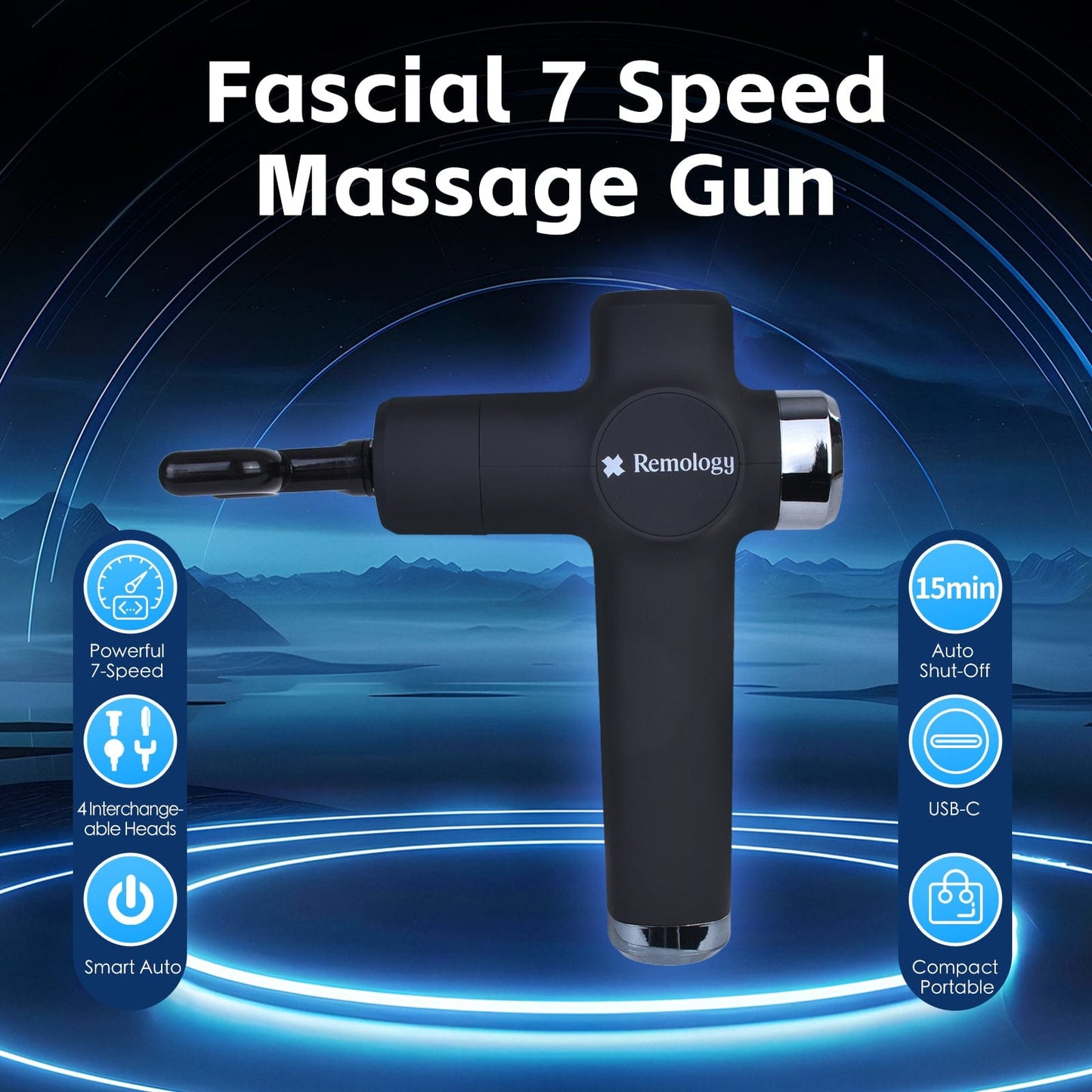 Remology Impact Therapy Massage Gun - 7 Speed with 4 Heads