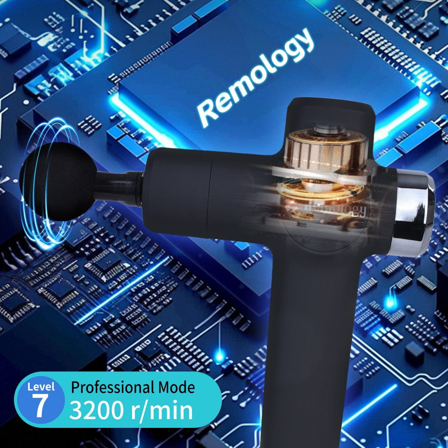 Remology Impact Therapy Massage Gun - 7 Speed with 4 Heads