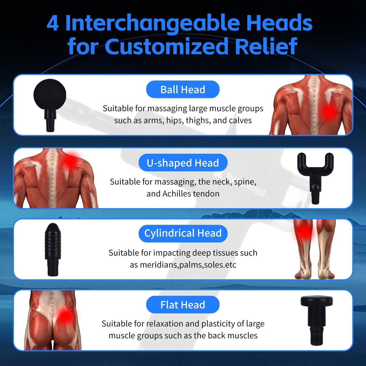 Remology Impact Therapy Massage Gun - 7 Speed with 4 Heads