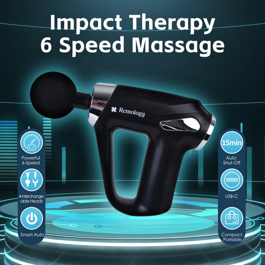 Remology Impact Therapy Massage Gun - 6 Speed with 4 Heads