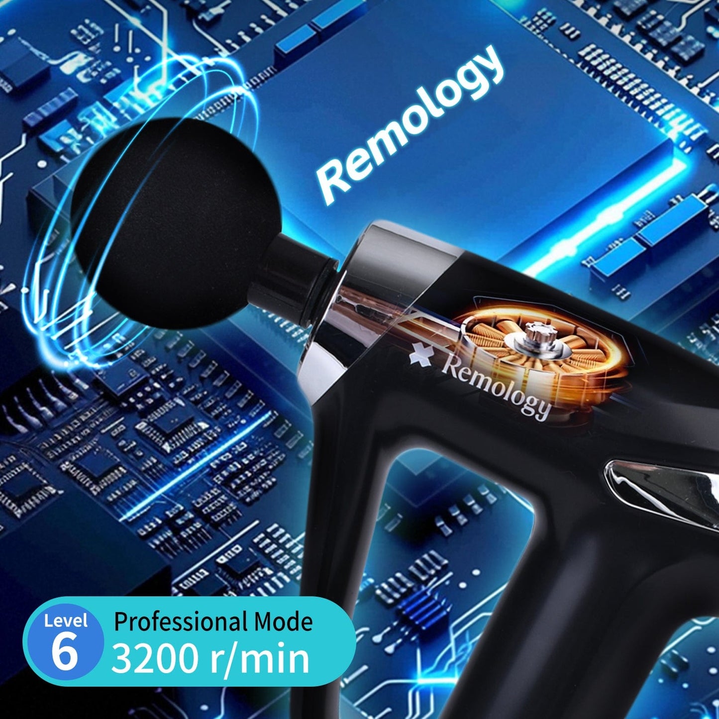 Remology Impact Therapy Massage Gun - 6 Speed with 4 Heads