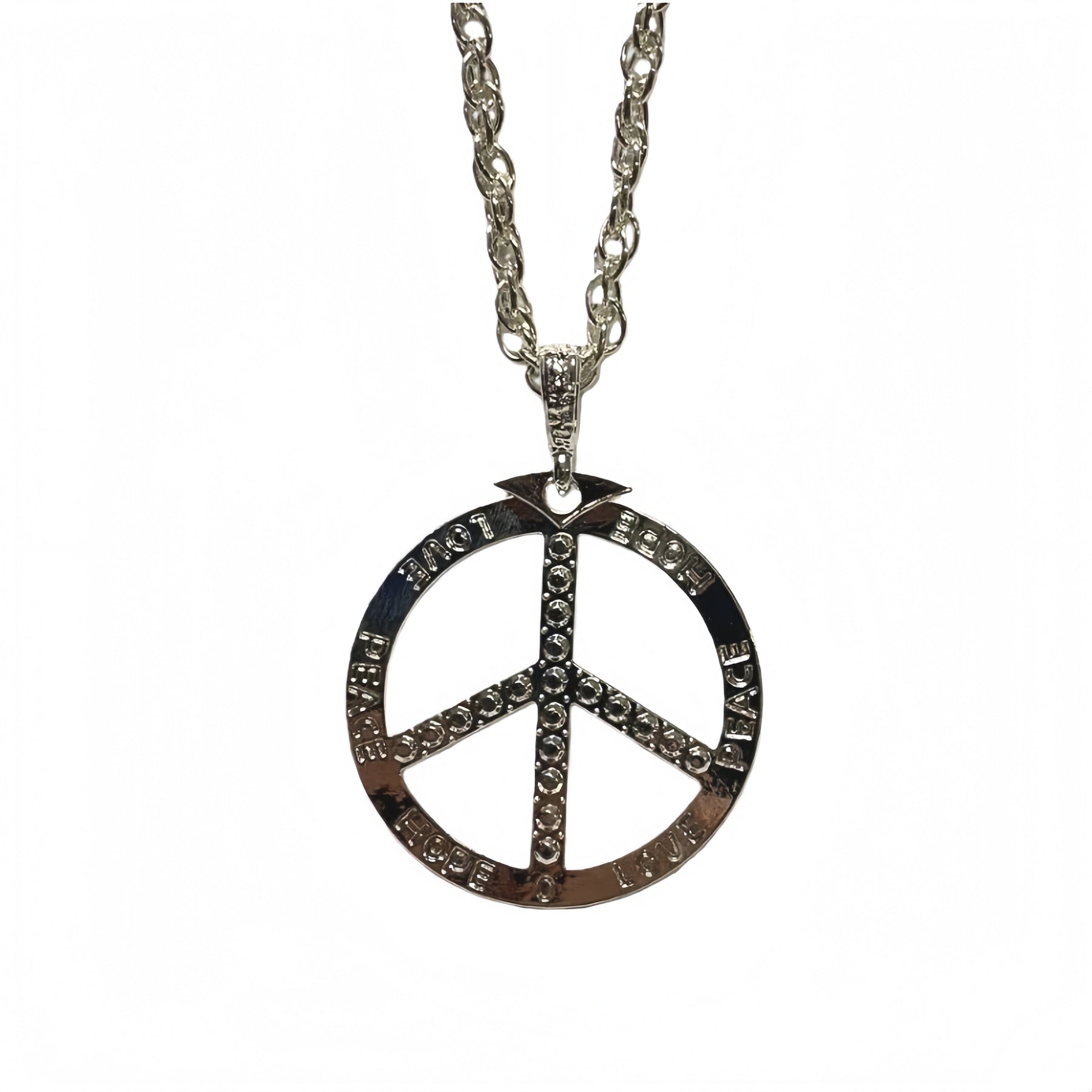 Premium Silver Peace Sign Necklace with Bling Chain