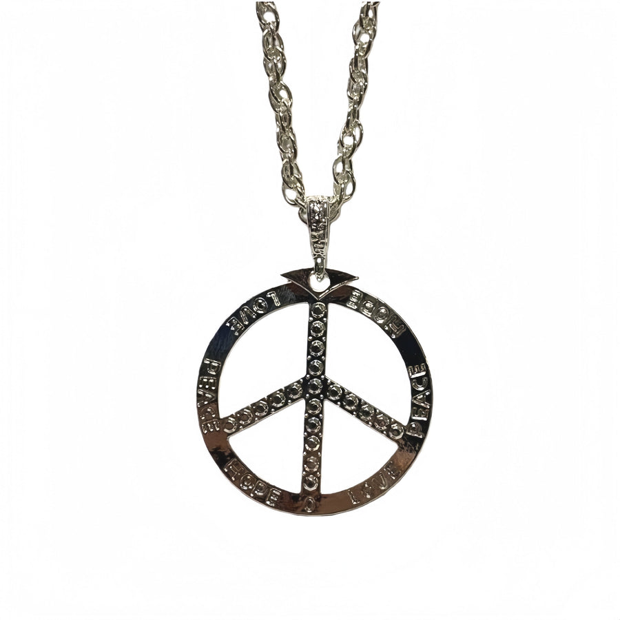 Premium Silver Peace Sign Necklace with Bling Chain