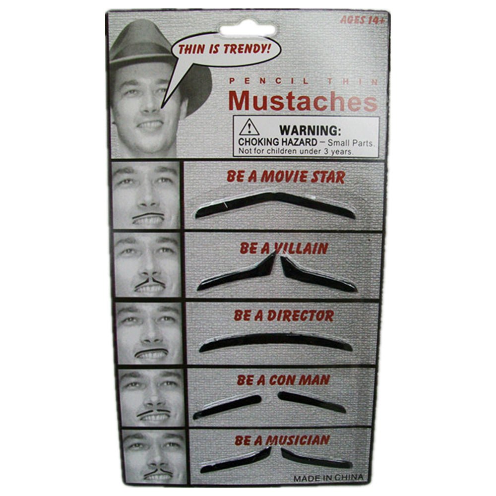 Pencil Thin Mustaches - Set of 5 for Costumes