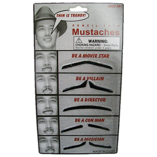 Pencil Thin Mustaches - Set of 5 for Costumes