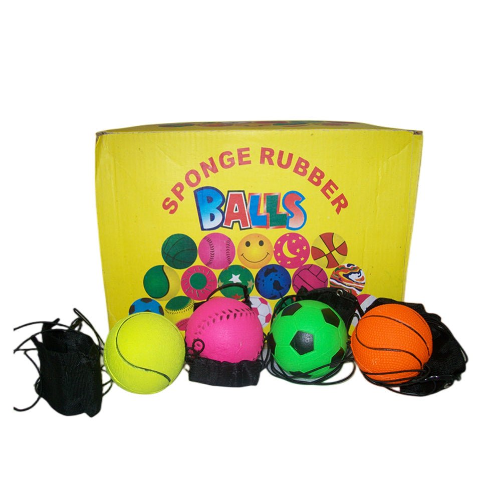 Rubber Return Ball with Strap - Assorted Colours, 6x Pack - SuperSaverAU - view 1