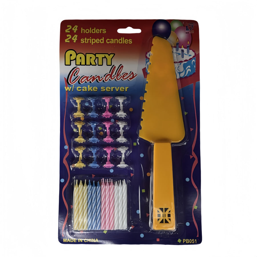 4 Sets of Party Candles & Cake Server Set - 24PCs Striped Candles & Holders - SuperSaverAU - view 1