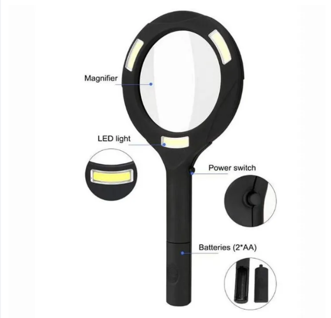 Premium LED Magnifying Glass with Glass Lens & COB Light - 250 Lumens