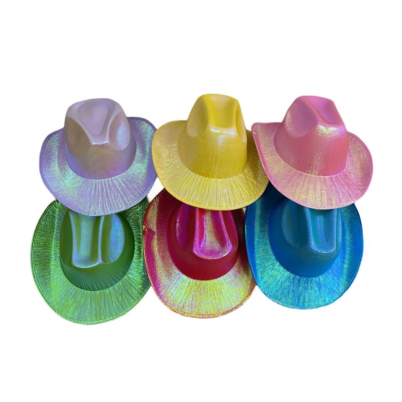 Holographic Cowboy Party Hat - Adult Size - Pink - 6 Assorted Colors - SuperSaverAU - view 1
