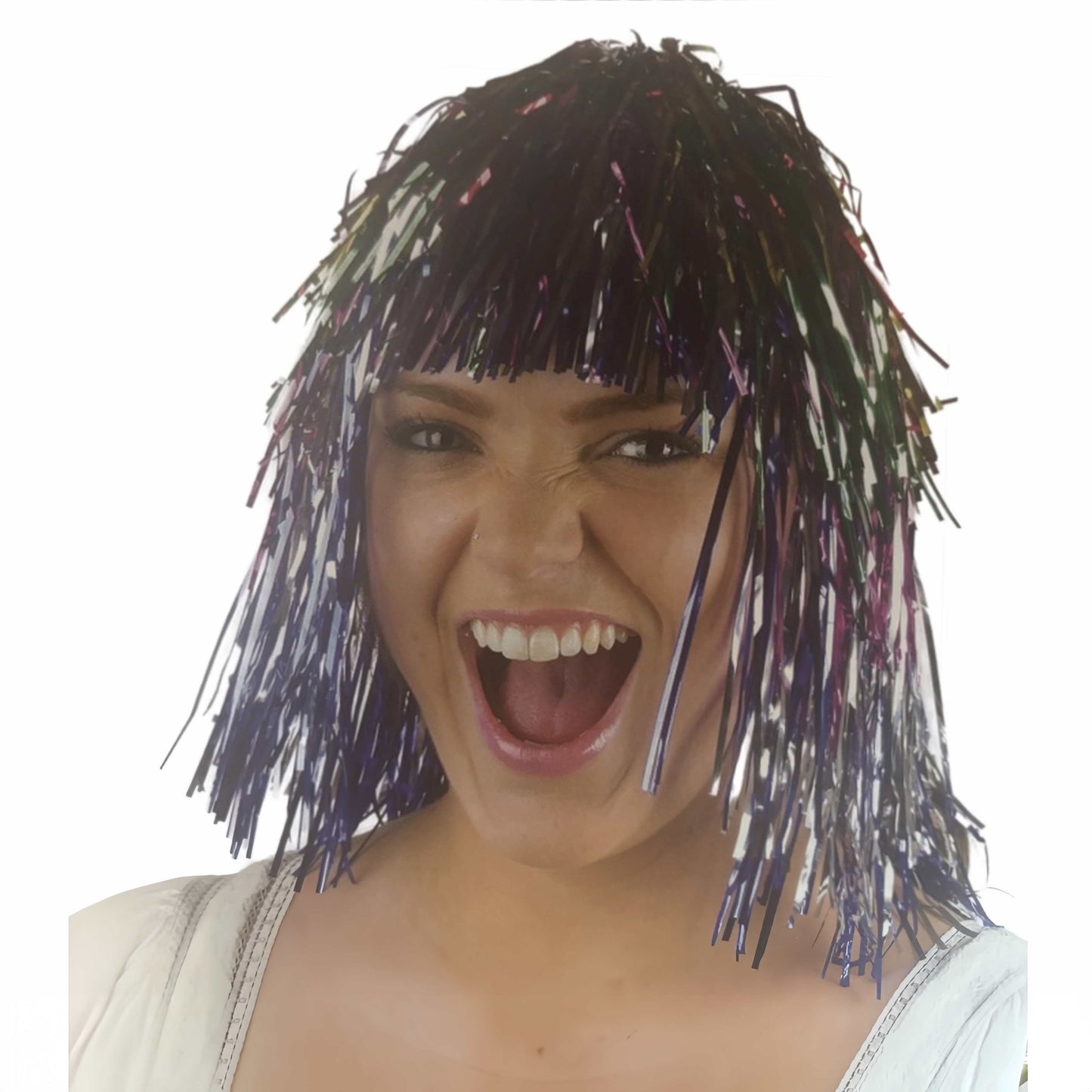 Multi-Colored Tinsel Wig - Eye-Catching Accessory
