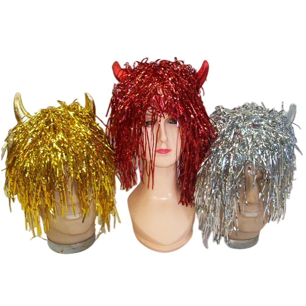 Devil Tinsel Wig - Vibrant Red for Costume Parties