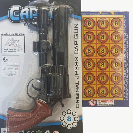 JP383 8-Shot Toy Cap Gun with 144 Caps - Black