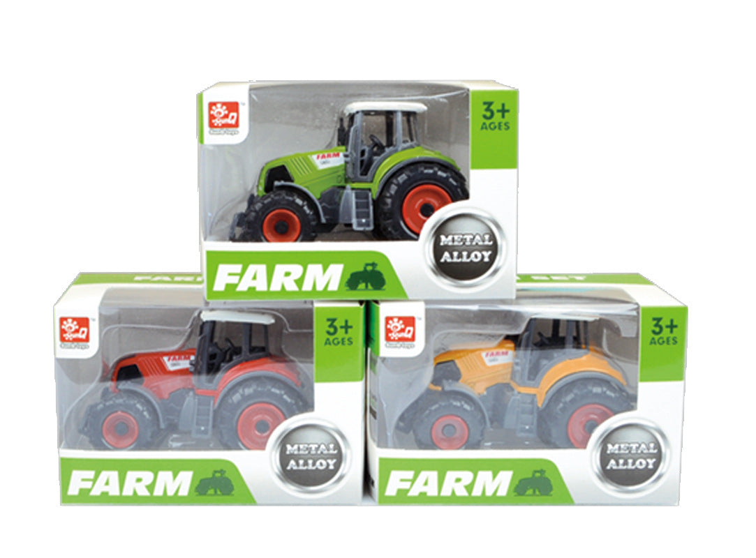 Diecast Metal Farm Tractors Set - Red, Yellow, Green