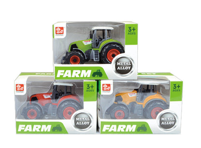 Diecast Metal Farm Tractors Set - Red, Yellow, Green