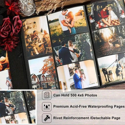 Extra Large Leather Photo Album - 600-Pocket - Black