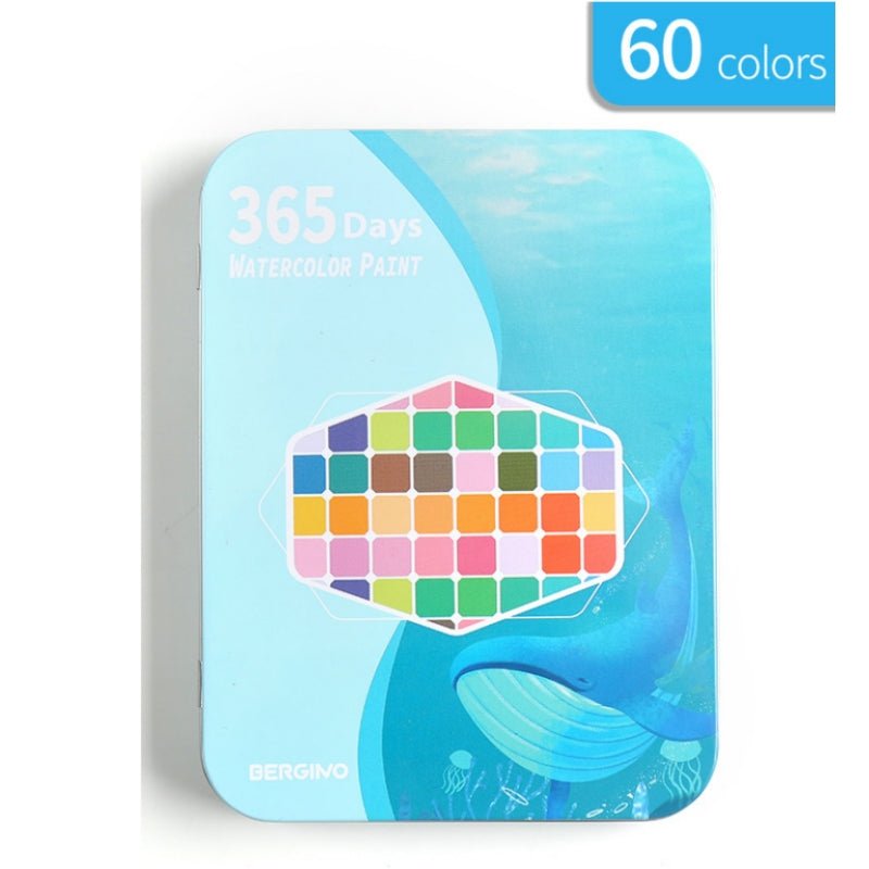 Water paint colour set with brush metal case Portable 60 PCs Concentrated block - Blue