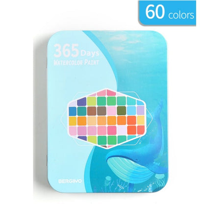 Water paint colour set with brush metal case Portable 60 PCs Concentrated block - Pink