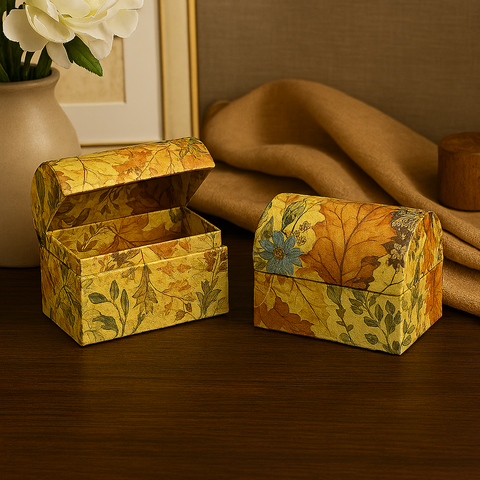 Premium Decorative Floral Storage Boxes – Autumn Leaf Pattern 2 Pack