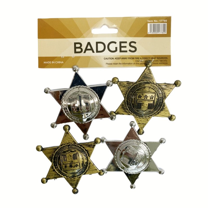 4-Pack Plastic Sheriff Badges - Party Fun Accessory