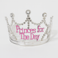 Premium Princess for the Day Silver Rhinestone Tiara with Pink Lettering