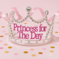 Premium Princess for the Day Silver Rhinestone Tiara with Pink Lettering