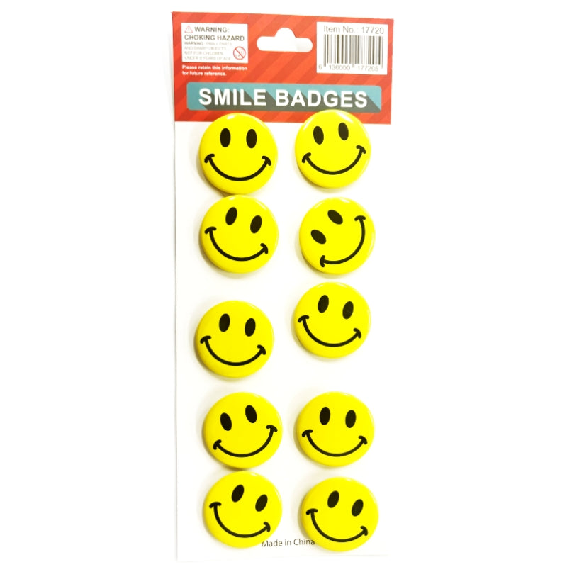 Smiley Face Badges - Small 3cm - 10 Pack