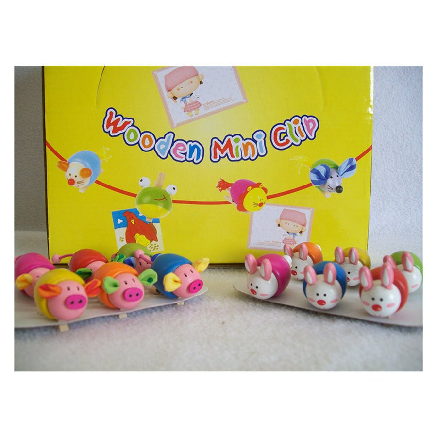 Premium Wooden Mini Clips – Piggy & Rabbit Designs, 6 Packs of 6