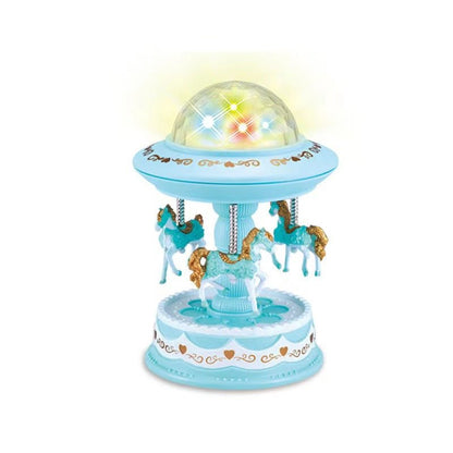 Blue Music Box Carousel Horse with LED Lights - Kid's Gift