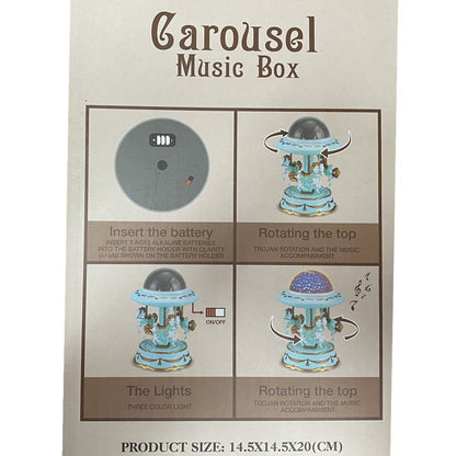 Blue Music Box Carousel Horse with LED Lights - Kid's Gift