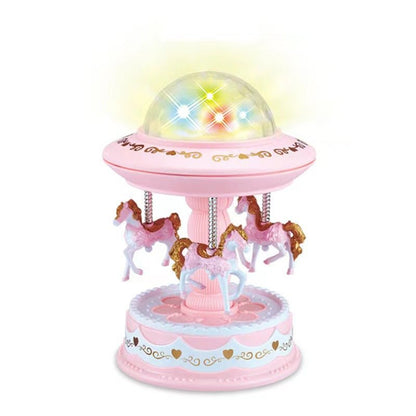 Premium Musical Carousel Horse Music Box with LED - Pink