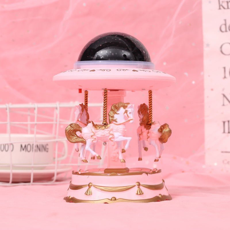 Premium Musical Carousel Horse Music Box with LED - Pink