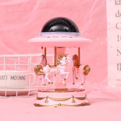 Premium Musical Carousel Horse Music Box with LED - Pink