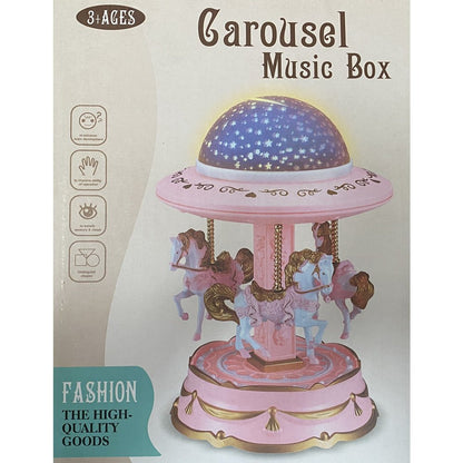 Premium Musical Carousel Horse Music Box with LED - Pink
