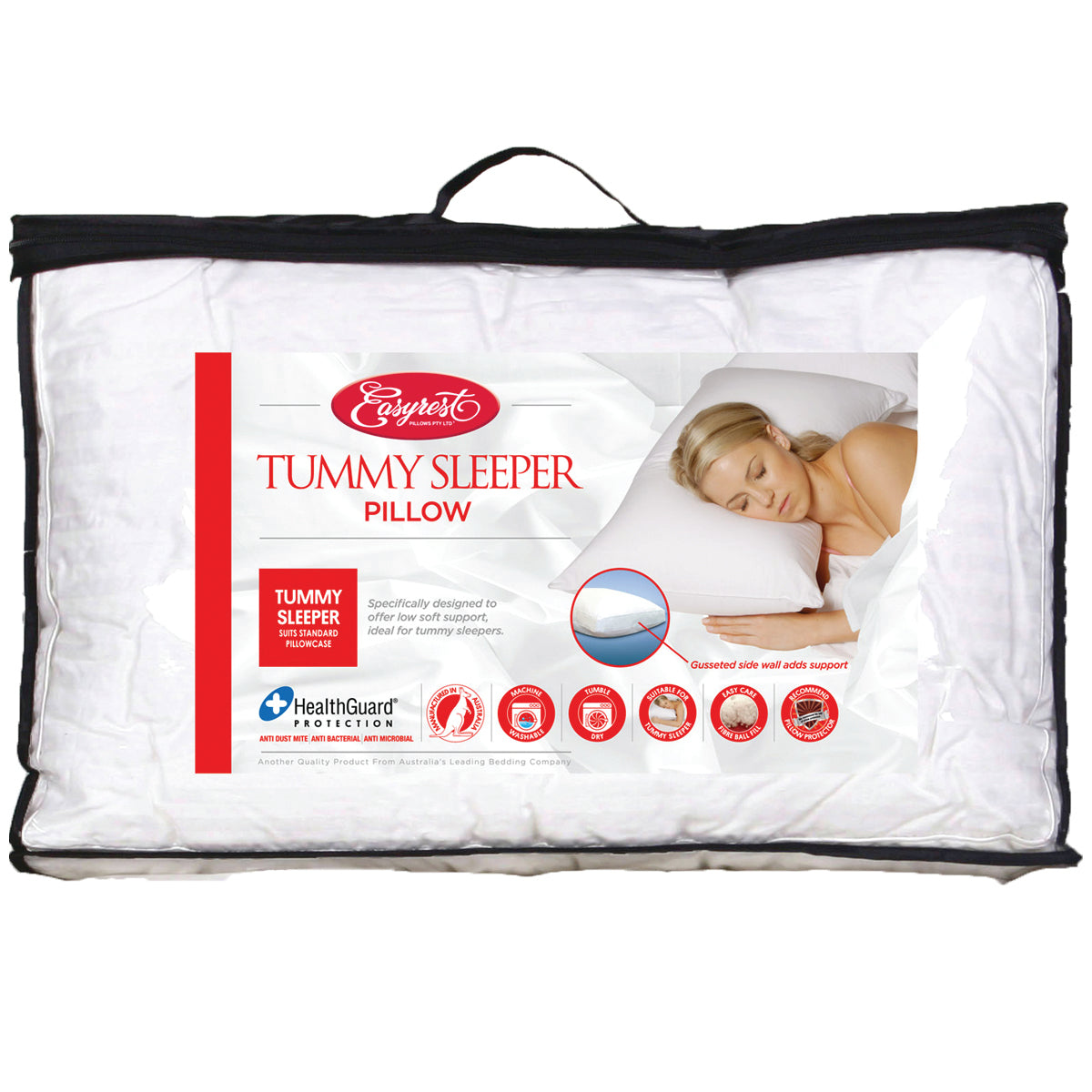 Easy Rest Tummy Sleeper Pillows - Ball Fibre, Gusseted Design, Machine Washable - SuperSaverAU - view 1