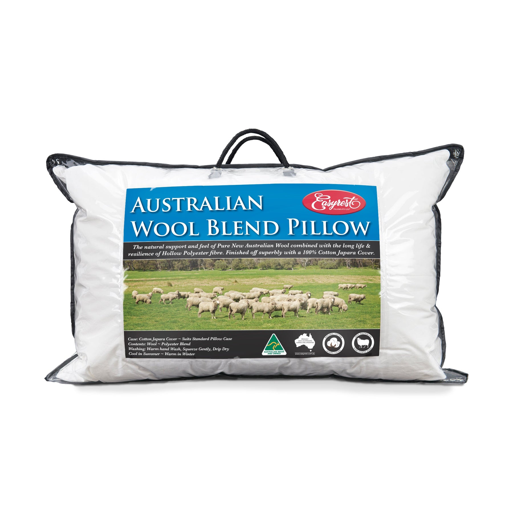 Easy Rest Wool Blend Pillow - Australian Downs Wool Fill, Cotton Cover - SuperSaverAU - view 1