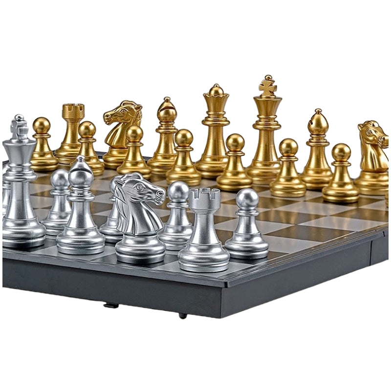 Chess Set Game with Magnetic Storage Box - Black and White