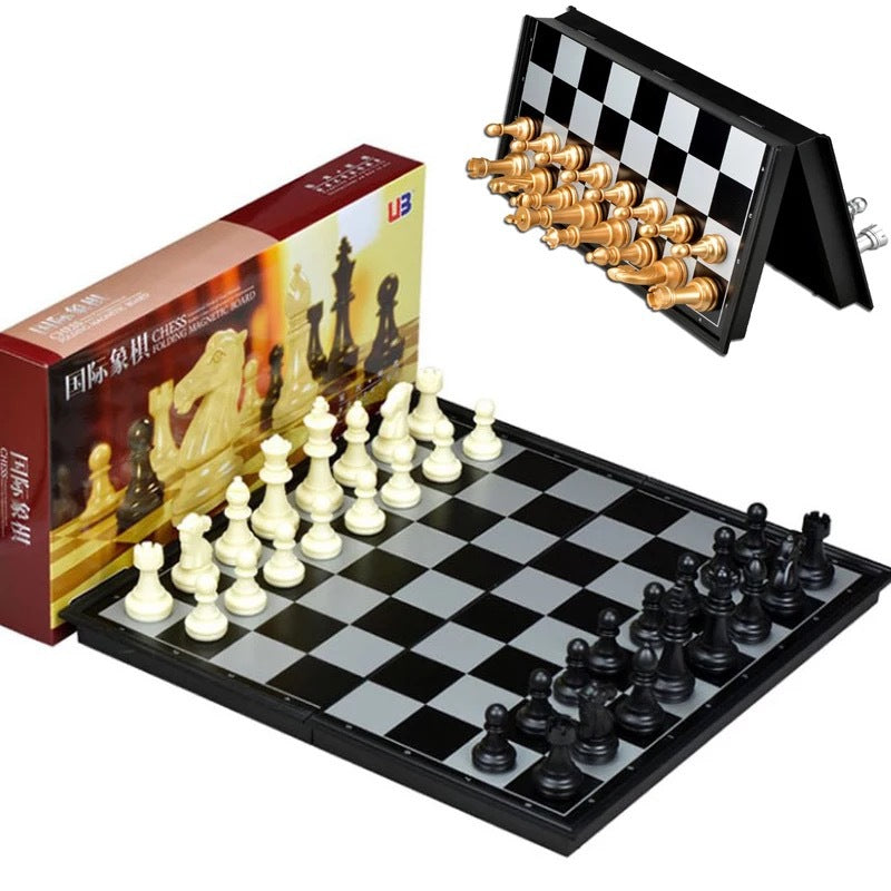 Chess Set Game with Magnetic Storage Box - Black and White