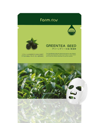 Farmstay Korean Greentea Seed Hydration Facial Mask Sheet - 10 Pack, Revitalizes Skin