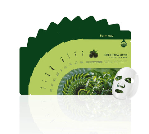 Farmstay Korean Greentea Seed Hydration Facial Mask Sheet - 10 Pack, Revitalizes Skin - SuperSaverAU - view 2