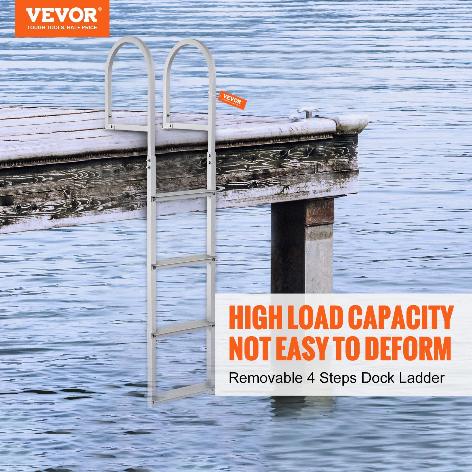Premium 4 Step Removable Aluminium Dock Ladder 500lbs Capacity