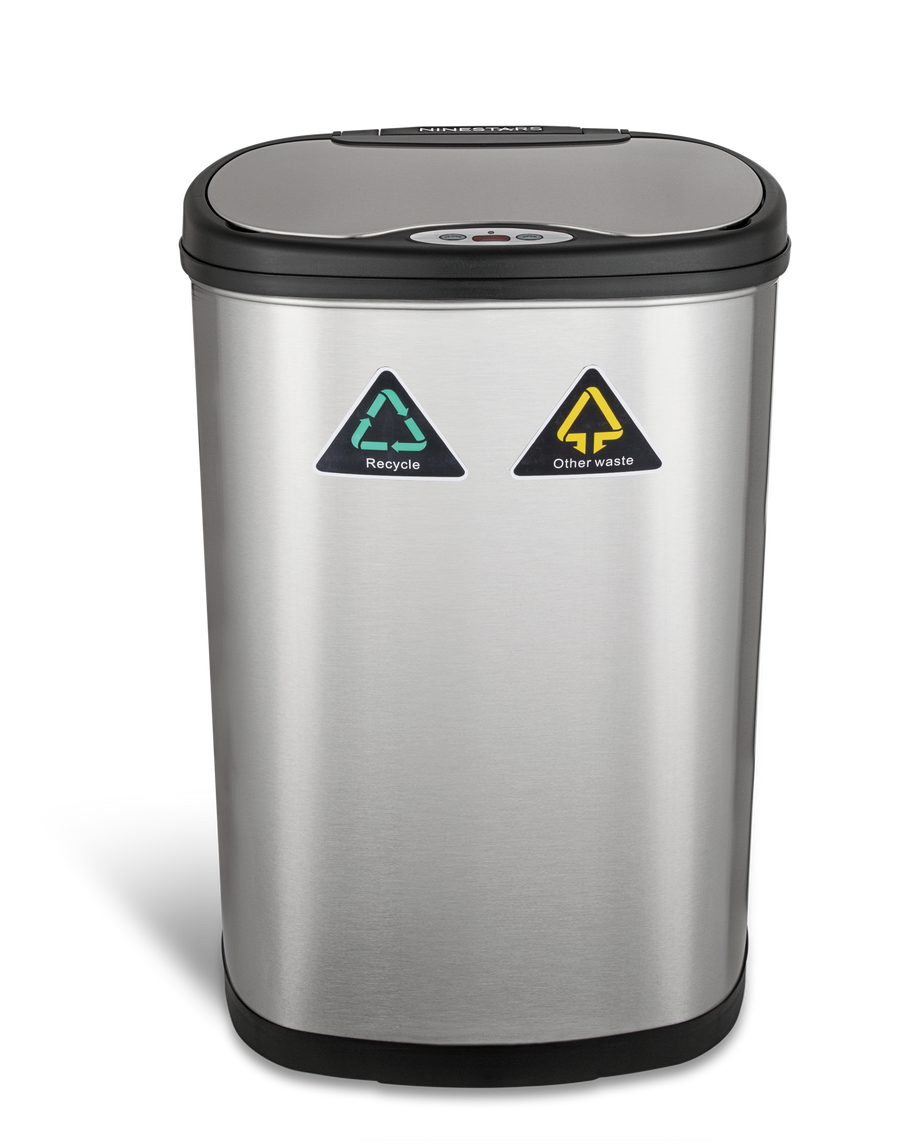Premium 50L Touchless Stainless Steel Trash Bin – 2 Compartments