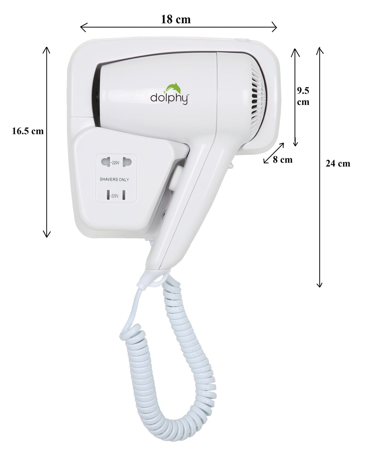 Dolphy Wall-Mount Hair Dryer 1200W - White, Sleek and Efficient
