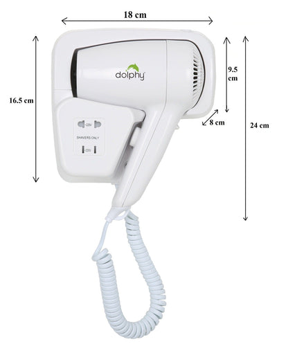 Dolphy Wall-Mount Hair Dryer 1200W - White, Sleek and Efficient