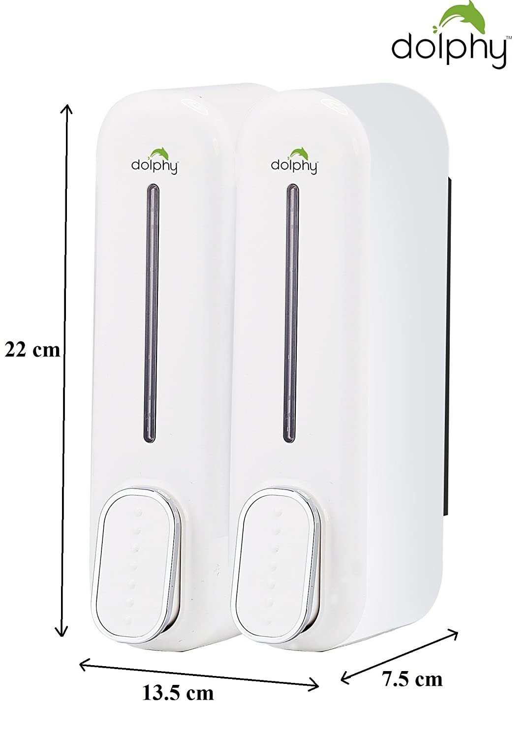 Dolphy Dual Soap/Shampoo Dispenser 300ml - Pack of 2, White