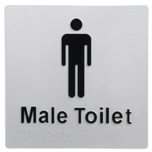 Male Toilet Braille Sign Silver / Black